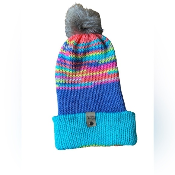 Pastel Stripe Cuffed Pom Beanie Women's O/S - Picture 1 of 8